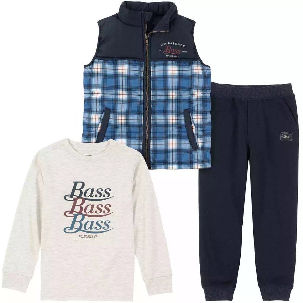 NEW G.H. Bass & Co. Boy's 3 Piece Set Jogger Vest Long Sleeve Tee Size 4T